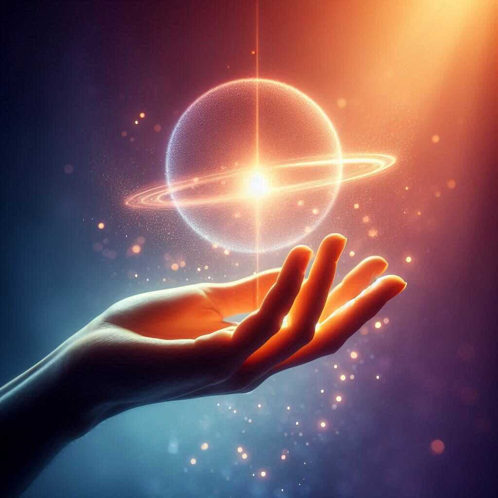 Une main tendue vers une lumière douce, représentant l’harmonie entre l’inconscient et le conscient : un équilibre intérieur