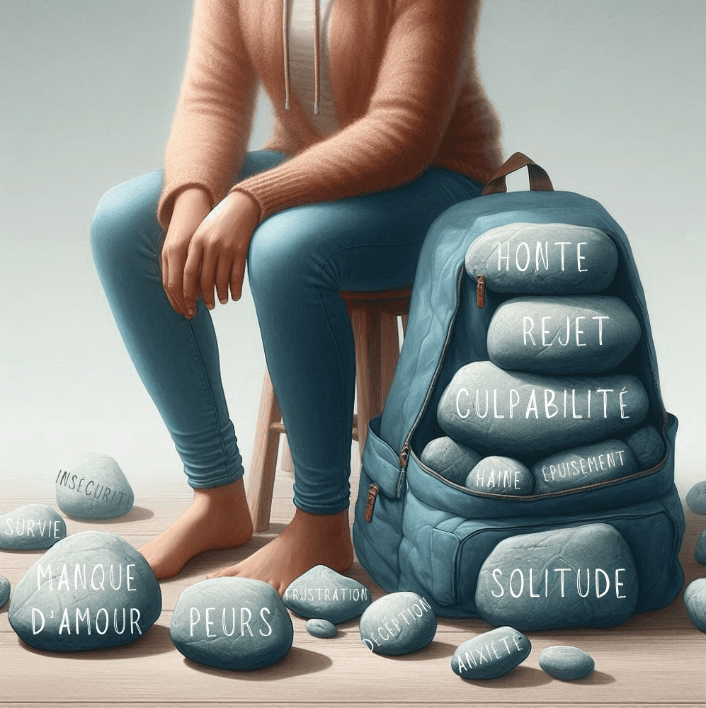 Retrouver la légèreté grâce à l’hypnose Une personne légère, qui a posé son sac à dos, symbolisant la perte de poids, les blocages émotionnels et le mieux-être après une transformation physique et psychologique